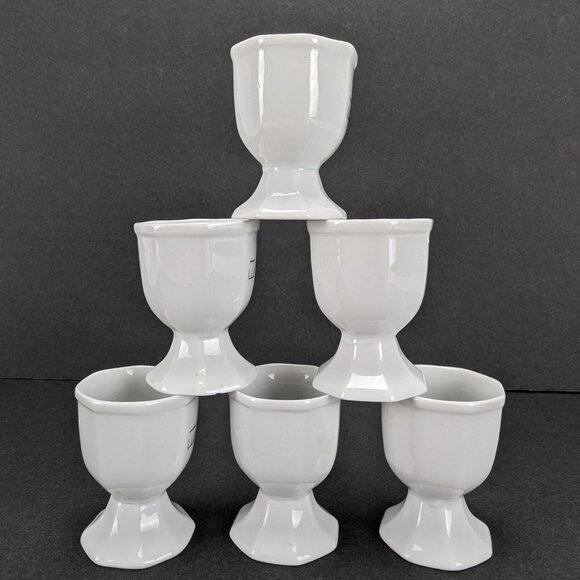 Vintage White Ceramic Egg Cups Set of 6 Breakfast Dining 13 EI Sideways on Cup - Picture 6 of 7